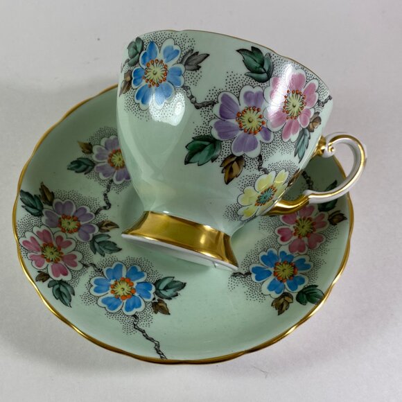 Stunning !!! Vintage Tuscan Tea Cup , Minty Green, Hand Painted 18118 - Picture 7 of 11